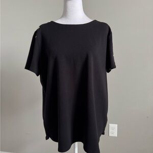 Liz Claiborne Black Short Sleeve Top with Gold Button Accents